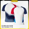 Áo thun cổ tim Raplan chuyển nhiệt xanh trắng