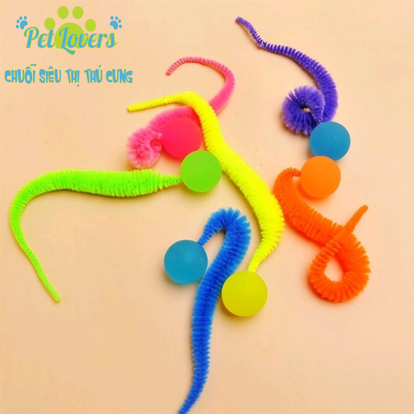 Đồ chơi banh con sâu nhảy dạ quang cho mèo