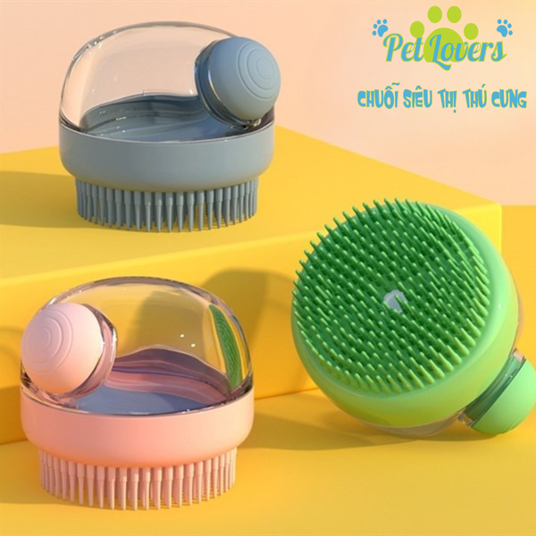 Bàn chải tắm chó mèo ngăn đựng sữa tắm