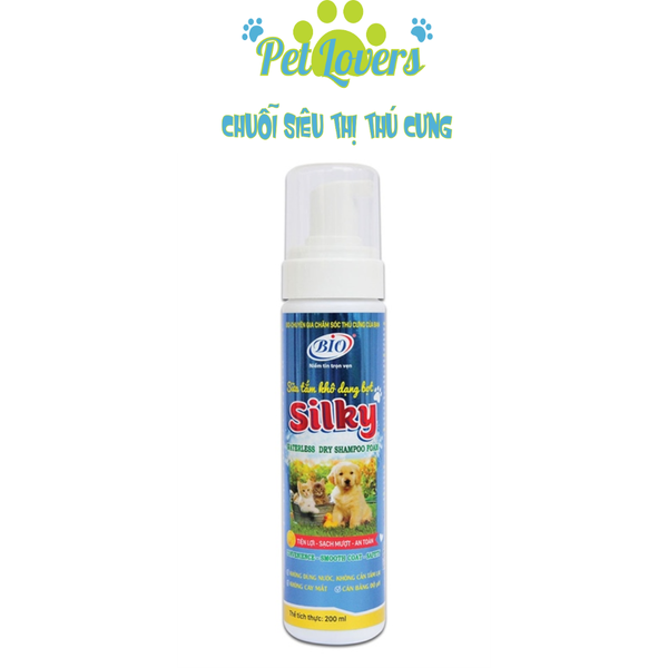 Pet Lovers - Bio Silky bọt tắm khô cho chó mèo 200ml