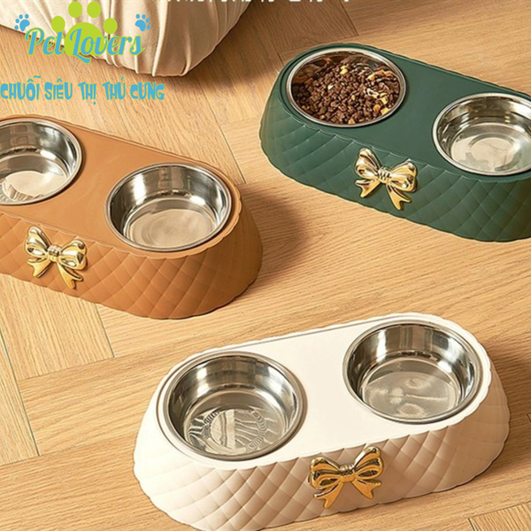 Chén đôi khay nơ có lót inox