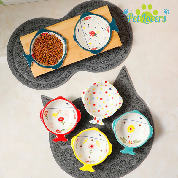 Bộ chén sứ đôi khay gỗ con cá