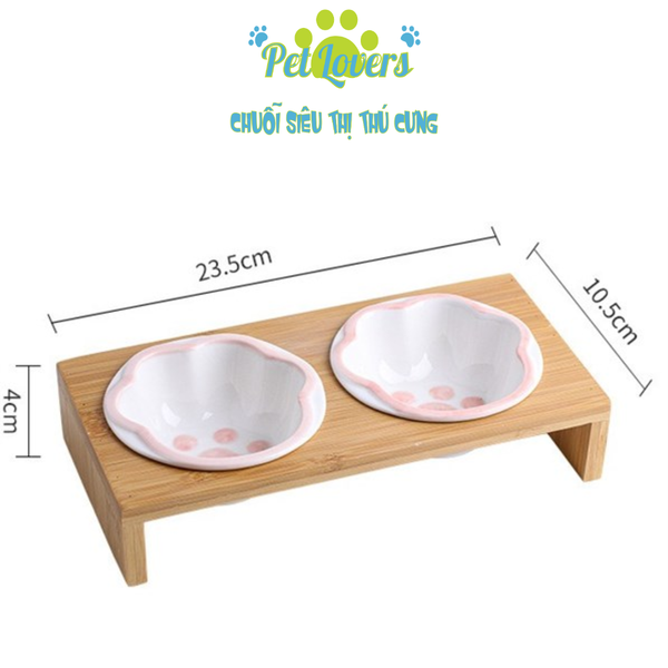 Bộ chén sứ đôi cao đế gỗ mini