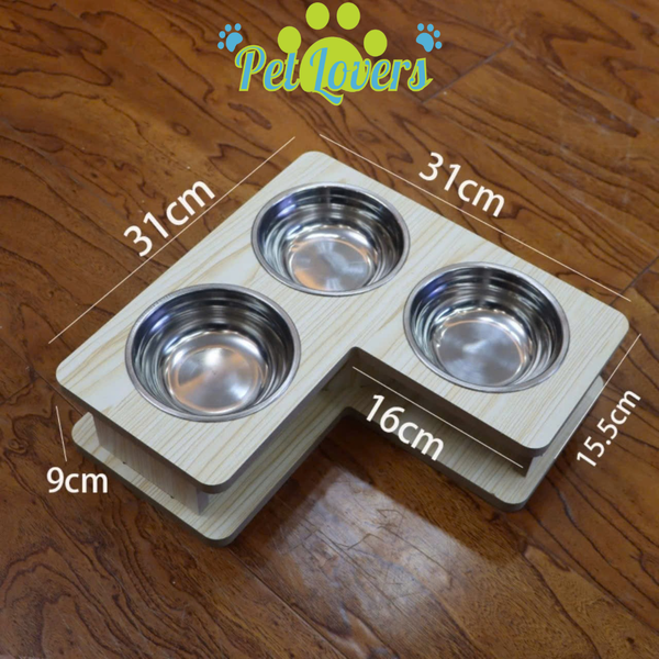 Bộ chén inox 3 cái cao đế gỗ góc