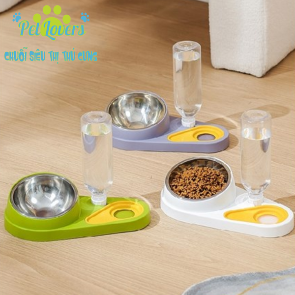 Bộ chén bình nước tự động kèm lót inox phối màu