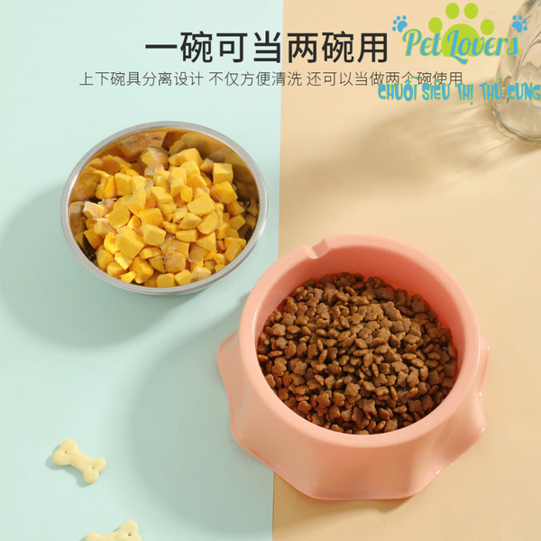 Chén nhựa kèm lót inox vành 4 màu