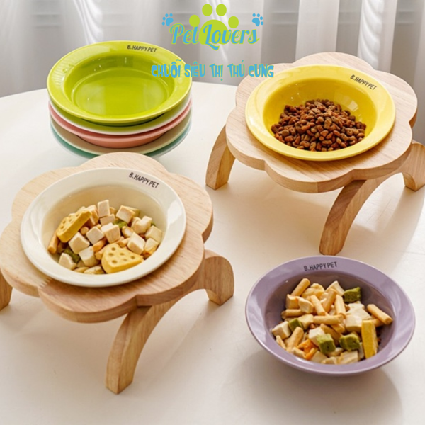 Chén sứ đơn đế gỗ bông hoa