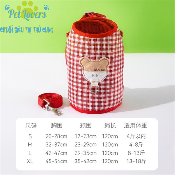 Dây dắt kèm áo yếm caro