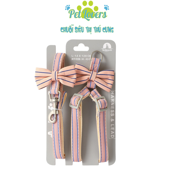 Dây dắt 1.2m kèm yếm nơ sọc bản 1.0cm chó mèo vừa và nhỏ
