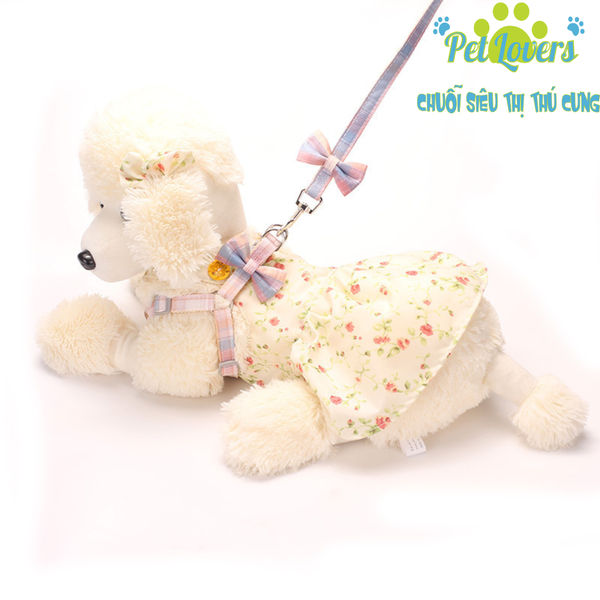 Dây dắt 1cm dài 1.2m kèm đai yếm nơ ca rô chó mèo vừa và nhỏ