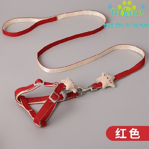 Dây dắt kèm yếm ngôi sao bản 1cm dài 1.2m chó mèo vừa và nhỏ