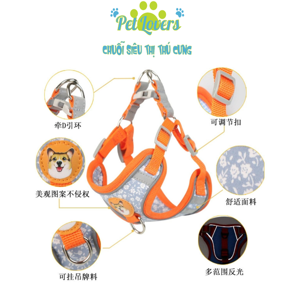 Dây dắt 1.5m kèm yếm viền dạ quang chó mèo