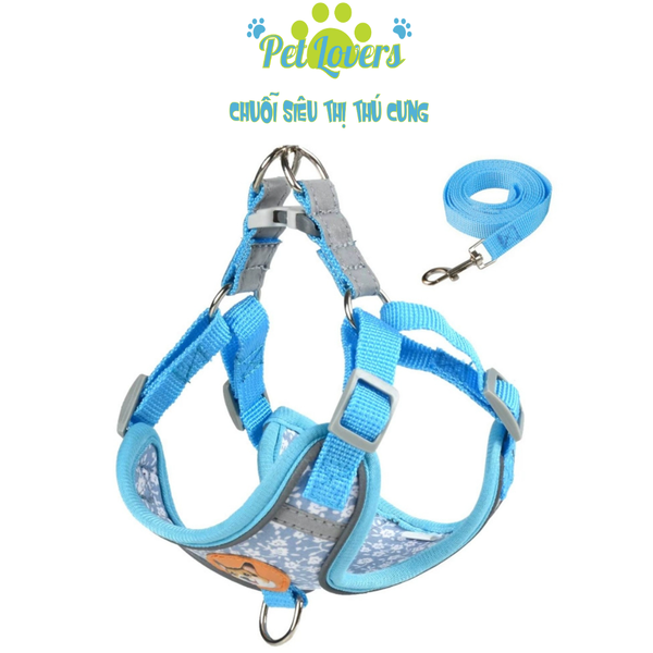 Dây dắt 1.5m kèm yếm viền dạ quang chó mèo