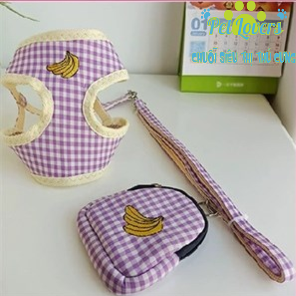 Dây dắt 1.2m kèm yếm trái cây ba lô size M, S