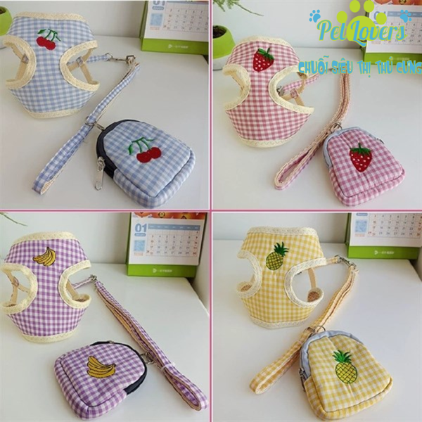 Dây dắt 1.2m kèm yếm trái cây ba lô size M, S