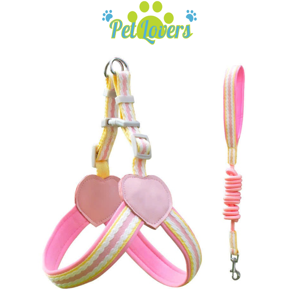 Dây dắt kèm yếm tim sọc 1.5m nhiều size
