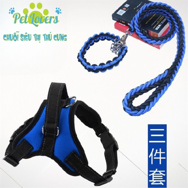 Dây dắt kèm vòng cổ và yếm chó lớn