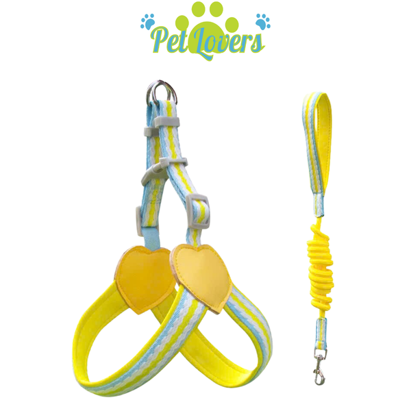 Dây dắt kèm yếm tim sọc 1.5m nhiều size