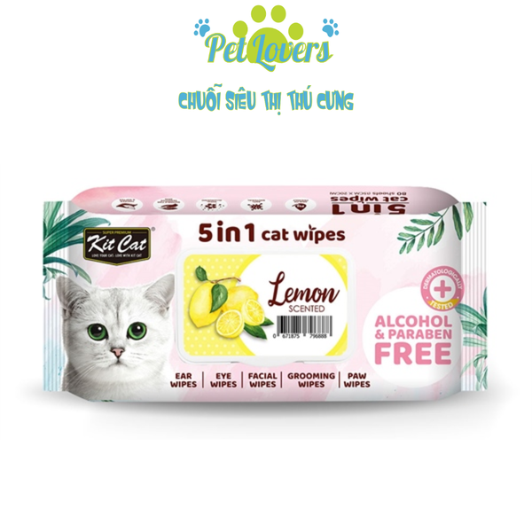 Kit Cat khăn ướt kháng khuẩn 5in1 cho mèo nhiều hương