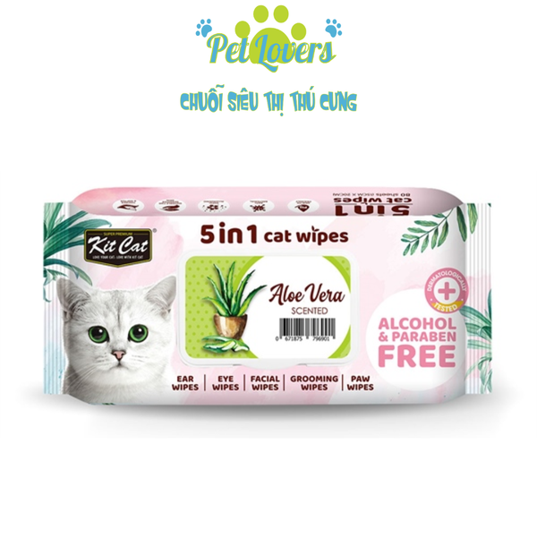 Kit Cat khăn ướt kháng khuẩn 5in1 cho mèo nhiều hương