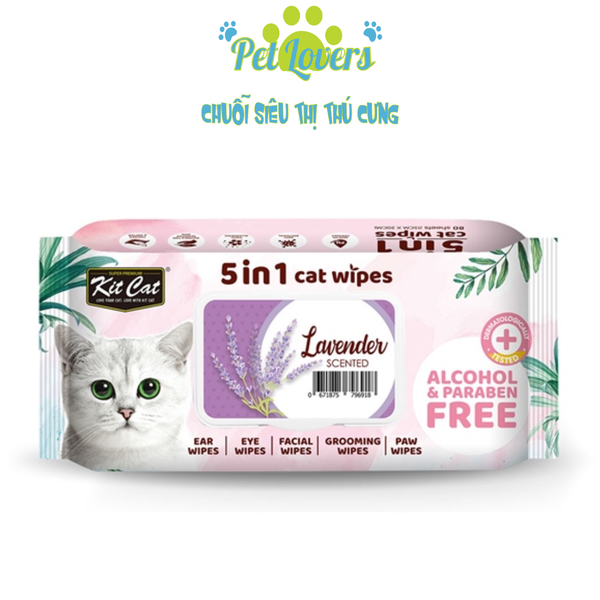 Kit Cat khăn ướt kháng khuẩn 5in1 cho mèo nhiều hương