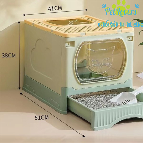 Nhà vệ sinh kín phối 2 màu khay cát rời 50*35*38cm