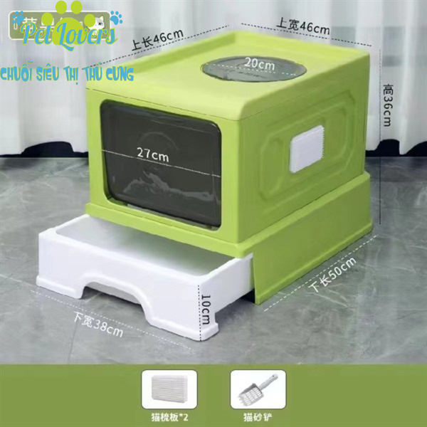 Nhà vệ sinh kín phối 2 màu khay cát rời size 50cm