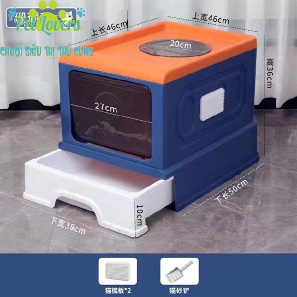 Nhà vệ sinh kín phối 2 màu khay cát rời size 50cm