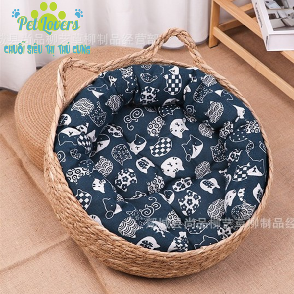 Ổ nằm tai mèo đan mùa hè có đệm M 40cm