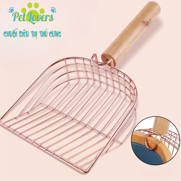 Xẻng xúc cát kim loại hồng cán gỗ