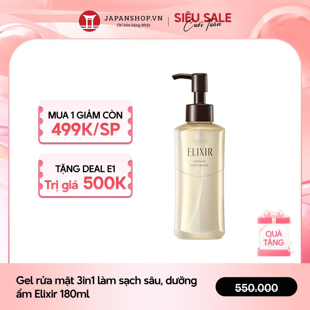 Gel rửa mặt 3in1 làm sạch sâu, dưỡng ẩm Elixir 180ml