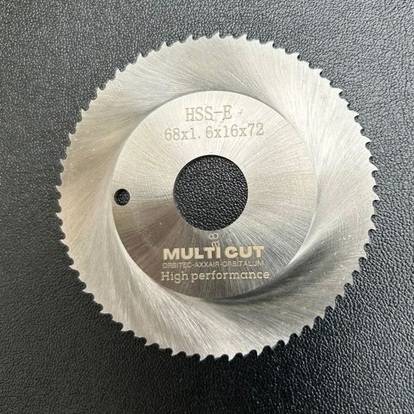 Dao cắt orbital Multicut HSS-E, Co 5%, OD 68mm x 1.6mm x 16mm, 72 răng , lắp Orbitec, Orbitalum, Axxair