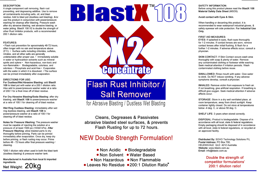 BlastX 108 x2  Flash Rust Inhibitor & Salt Remover, Chất ức chế rỉ sét cấp tính và tẩy muối trong bắn cát
