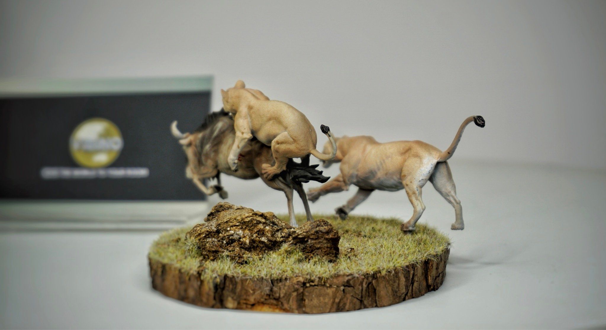 Mô hình động vật set sư tử cái săn linh dương đầu bò tỷ lệ 1/35. 