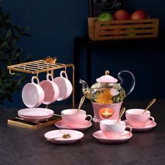 Bộ Ấm Chén Sứ Cao Cấp Màu Hồng Pastel