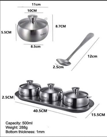 Bộ 3 hũ gia vị kèm khay đựng FOSSLANG