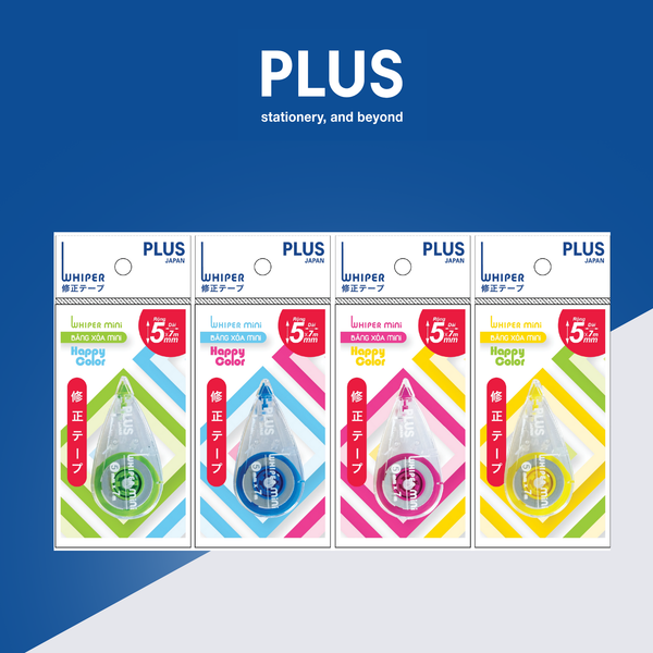 Băng Xóa Mini WHIPER Happy Color PLUS (7m x 5mm) – Nhỏ Gọn, Xóa Êm, Màu Sắc Tươi Sáng