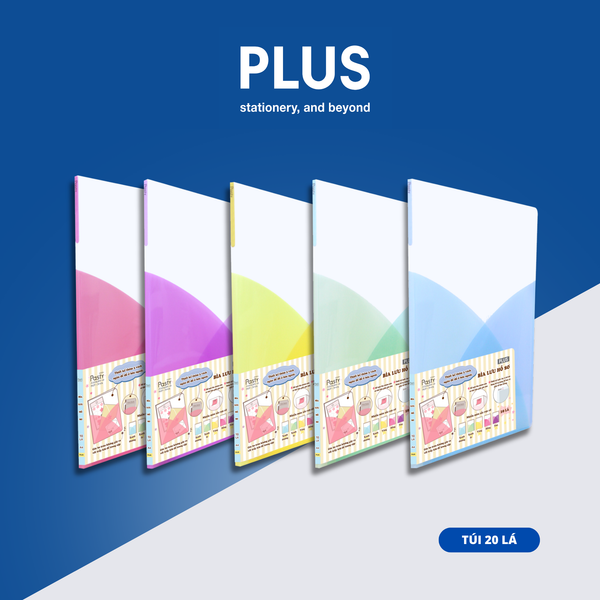 Bìa Hồ Sơ PLUS Pasty 20 Lá – Có 2 Túi Cài, Nhựa PP An Toàn