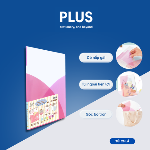 Bìa Hồ Sơ PLUS Pasty 20 Lá – Có 2 Túi Cài, Nhựa PP An Toàn