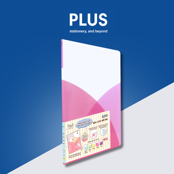 Bìa Đựng Hồ Sơ PLUS Pasty – 10 Lá, Có 2 Túi Cài, Bo Góc An Toàn