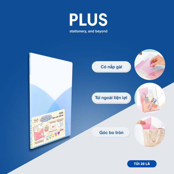 Bìa Hồ Sơ PLUS Pasty 20 Lá – Có 2 Túi Cài, Nhựa PP An Toàn