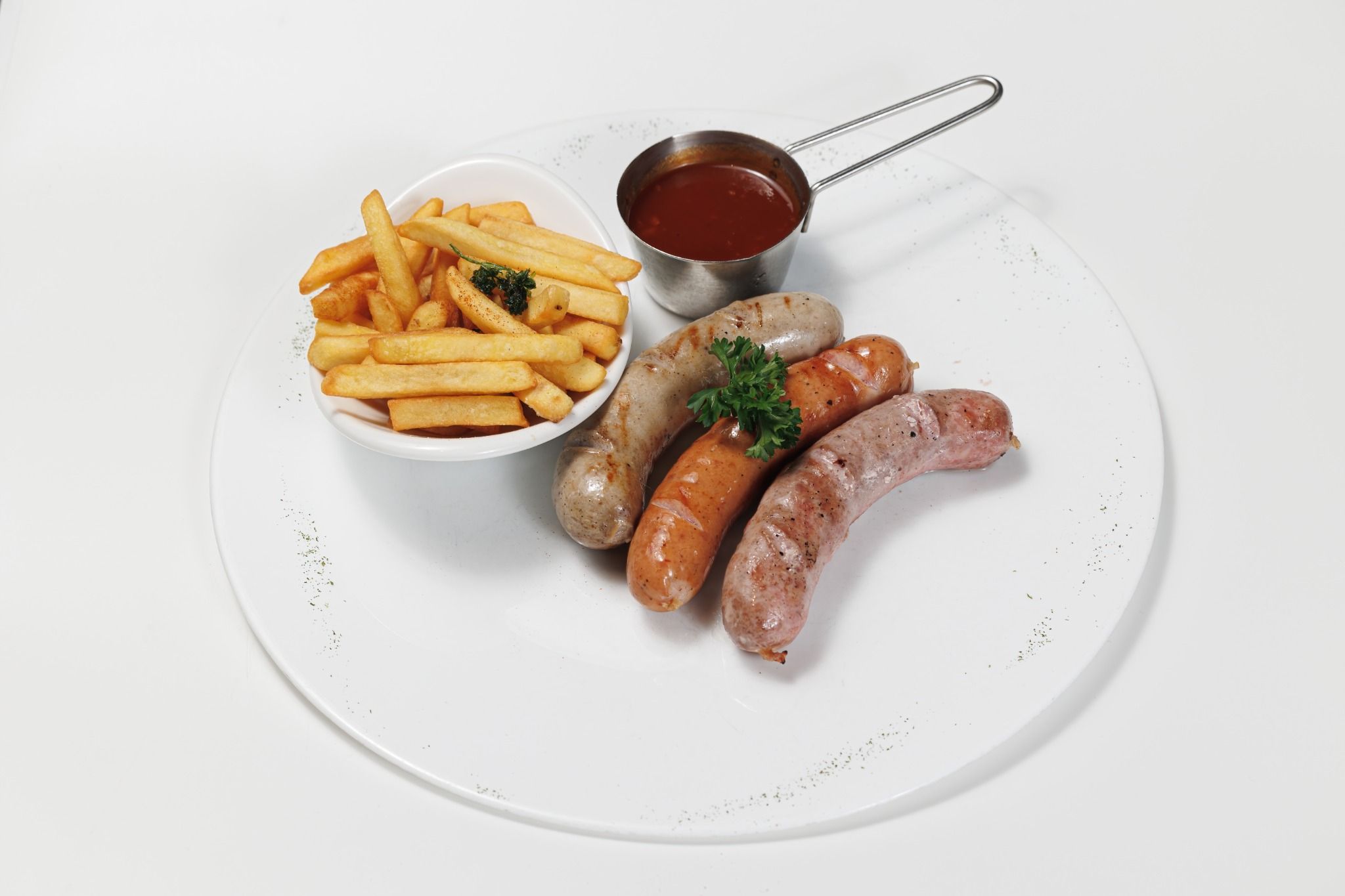  Grilled Germany Sausages w. BBQ Sauce & French Fries 