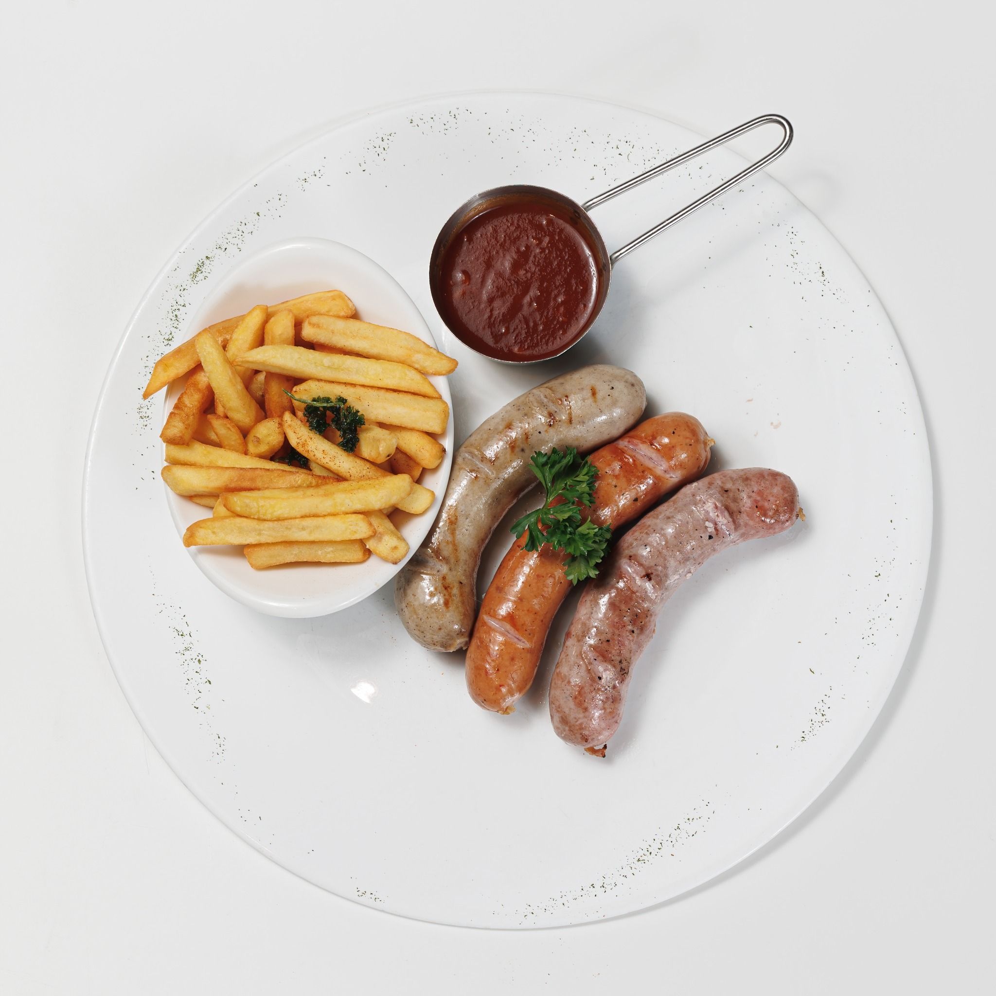  Grilled Germany Sausages w. BBQ Sauce & French Fries 