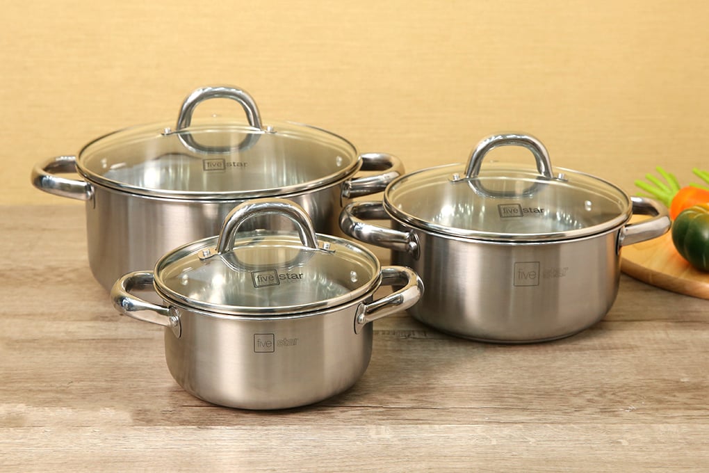 Bộ nồi inox five star 6 món nắp kính – ảnh 2