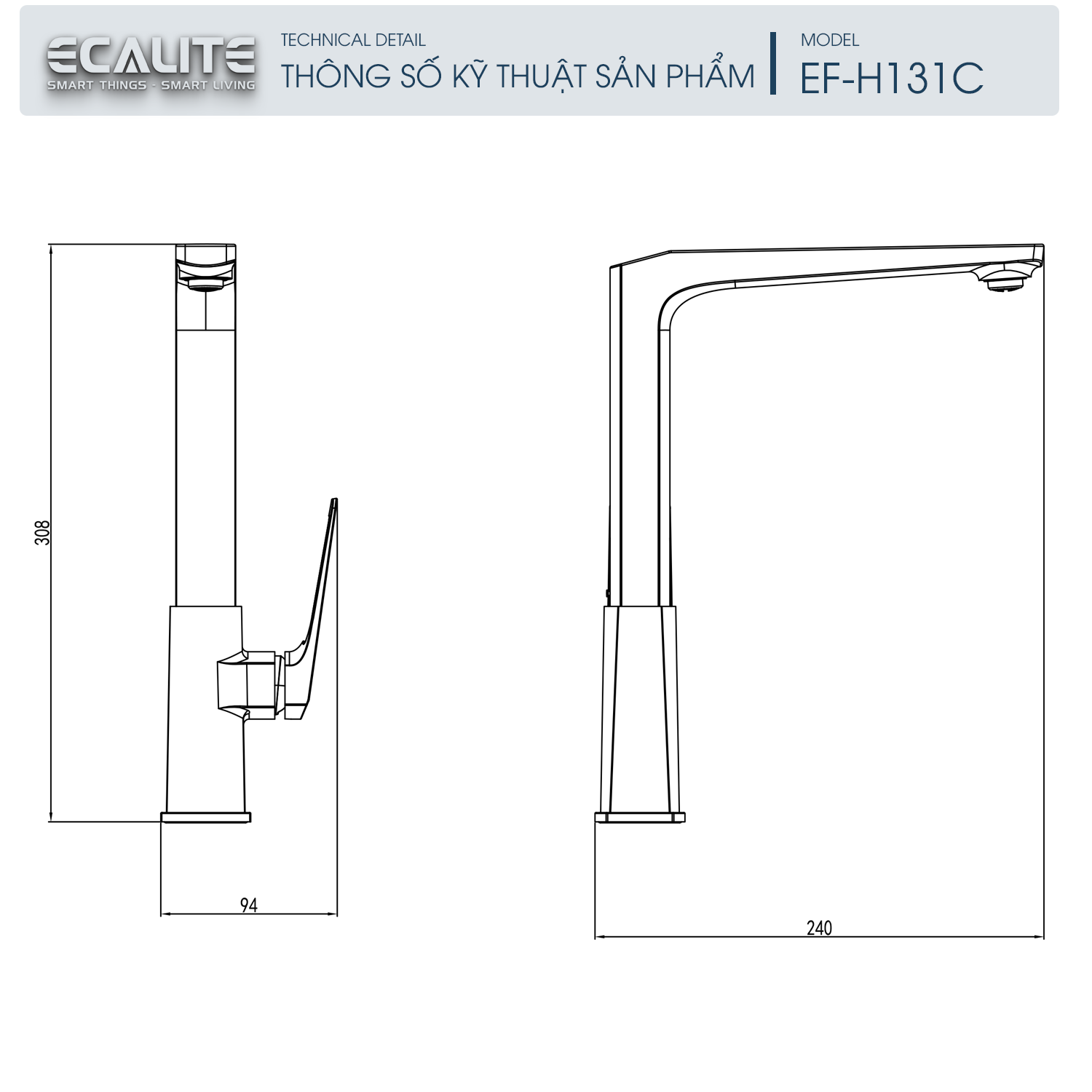 Vòi rửa chén nóng lạnh Kitchen Mixer Ecalite EF-H131C – ảnh 3