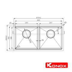 Chậu Rửa Chén 2 Hộc Undermount sink Konox KN8745DUB ảnh 2