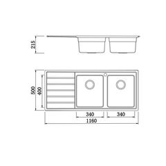 Chậu Rửa Chén 2 Hộc 1 Cánh (Trái Hoặc Phải) Premium Konox KS11650 2B ảnh 2
