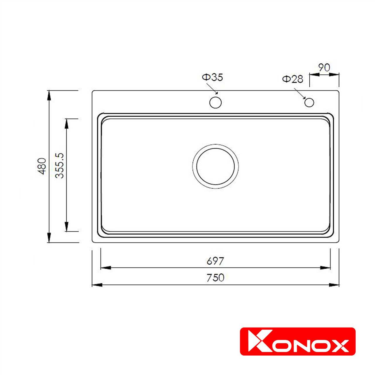 Chậu Rửa Chén Đơn European Konox KN7548SO – ảnh 2
