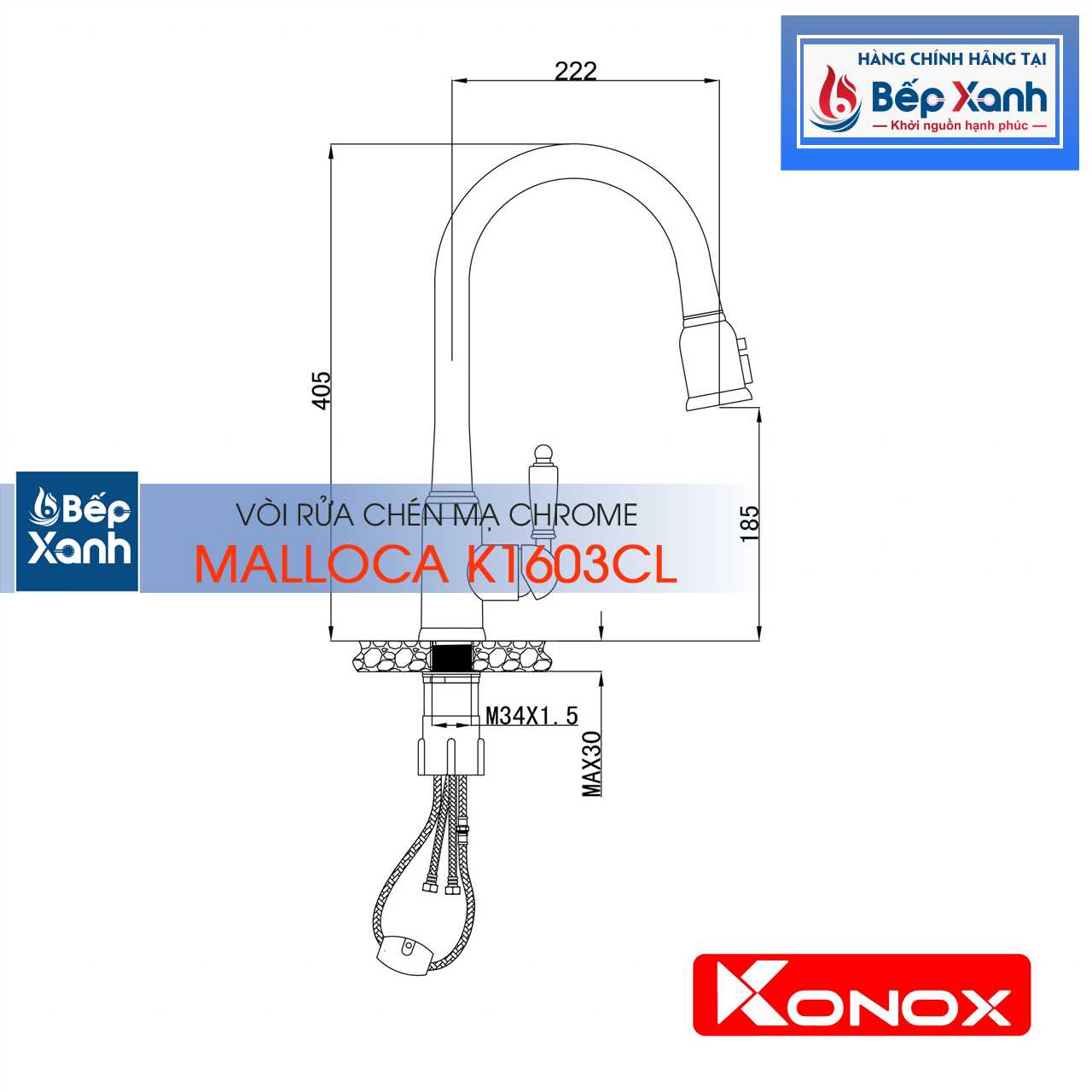Vòi Rửa Chén Dây Rút Konox KN1905 – ảnh 2