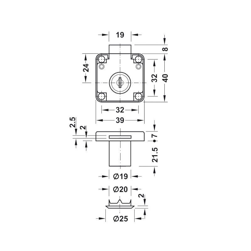 Khoá Vuông Econo Cửa Dày 30mm Hafele 232.01.230 – ảnh 2